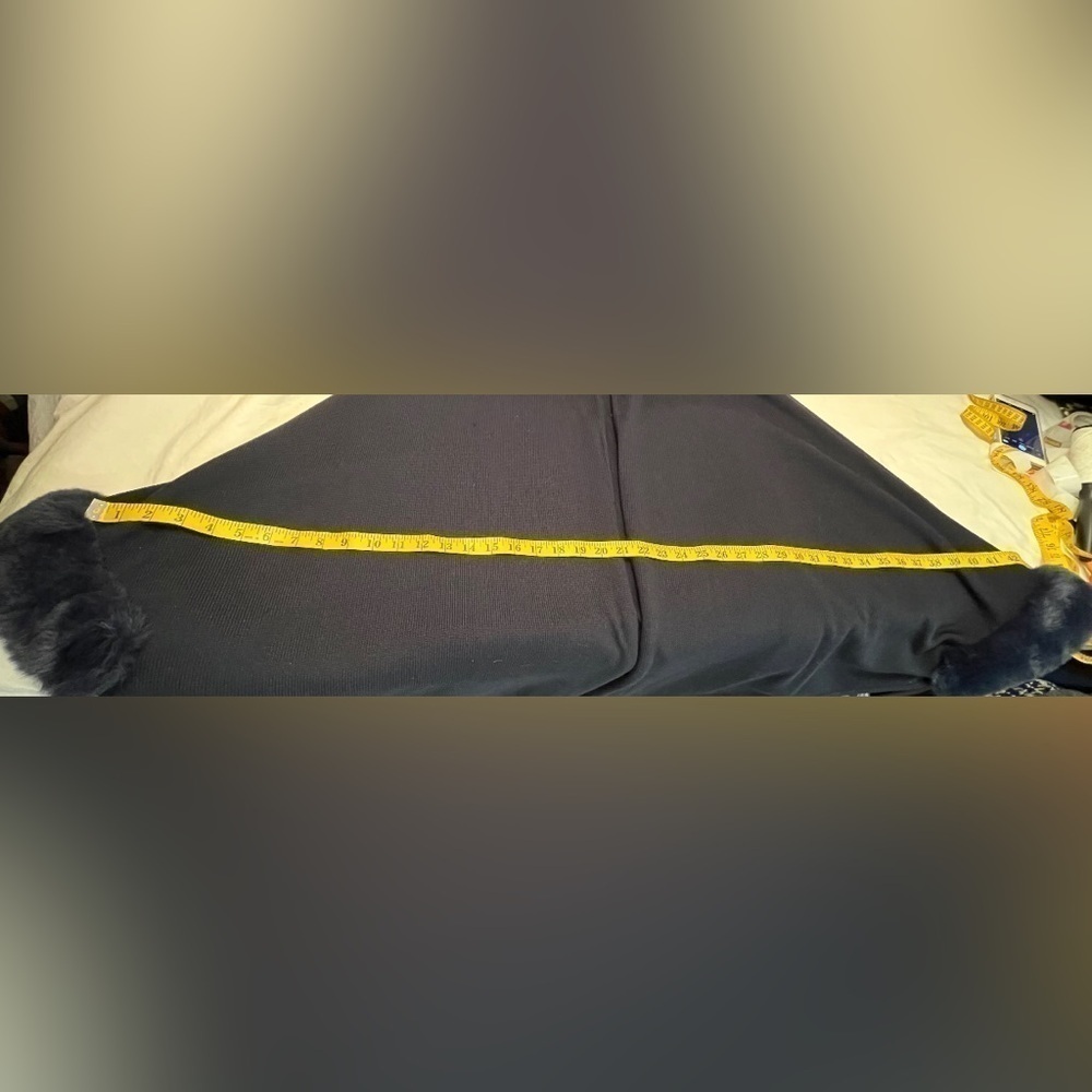 NWT BASLER Cardigan Poncho Cape Navy Blue Knit Faux Fur Size 44 US 12-14 XXL - Picture 12 of 16